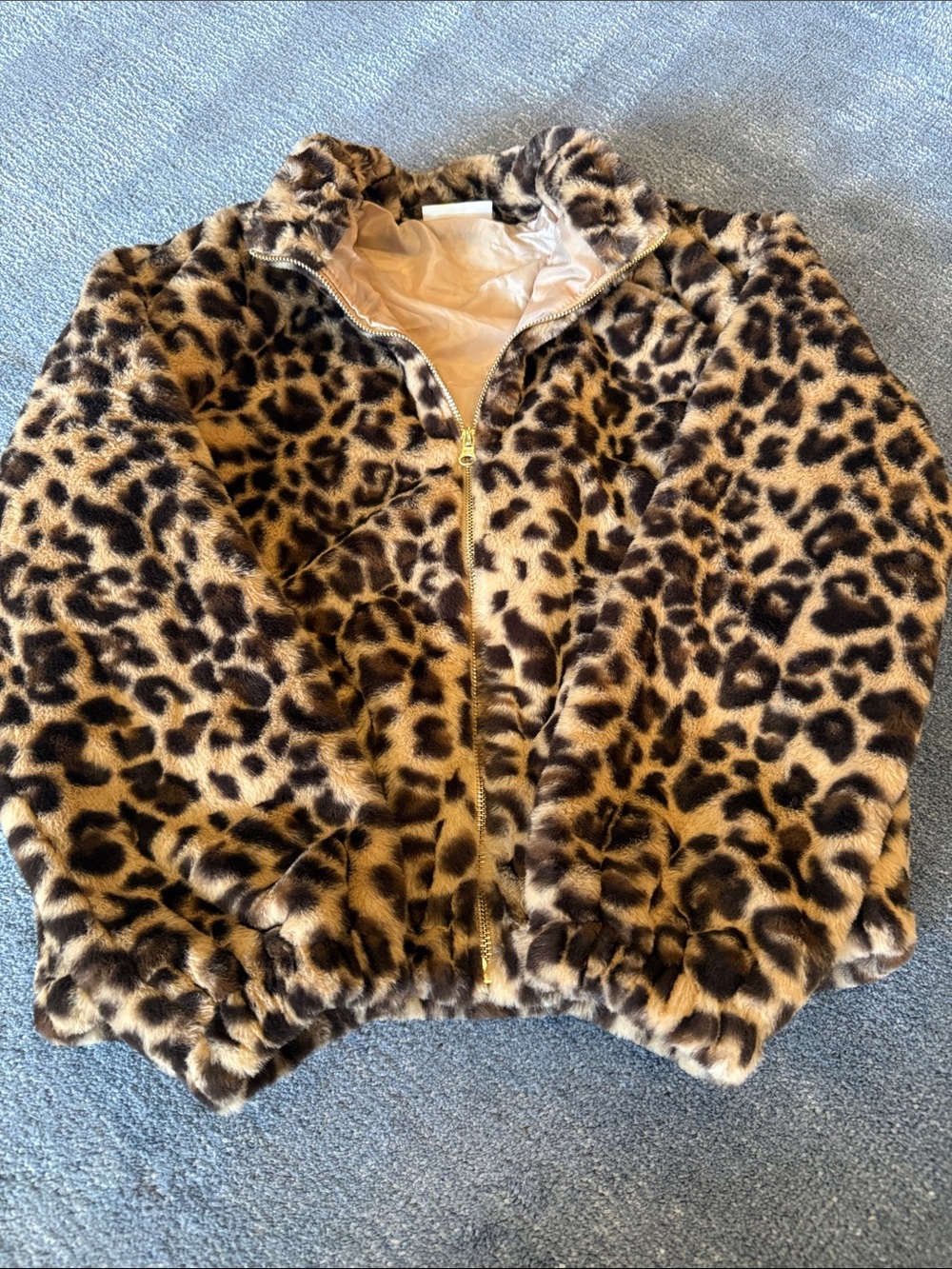 Girls' Leopard Print Faux Fur Jacket - Brown Size 10/12